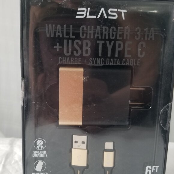 Blast Wall Charger 3.1A + USB Type C Charge + Sync Data Cable Brand New 6 FT - Picture 6 of 15